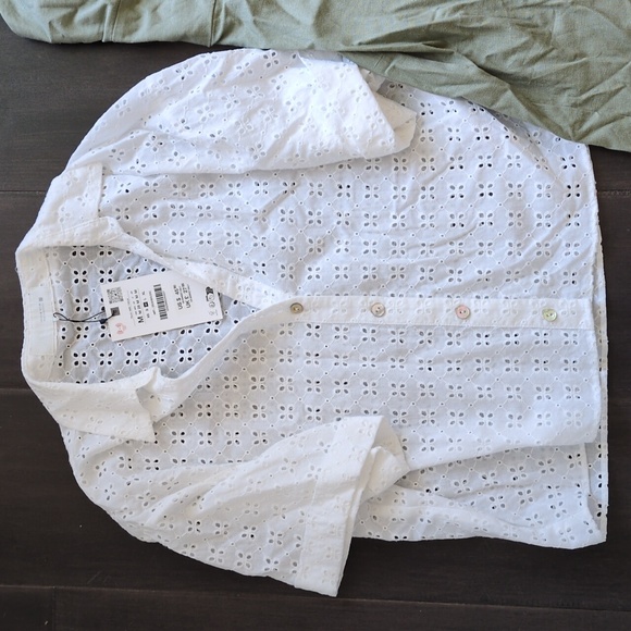 Zara Olive Green Linen Dress And Eyelet Top - Picture 2 of 6